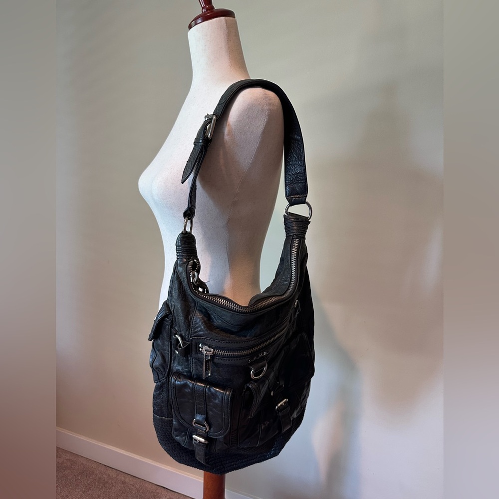 L.A.M.B. Large Black Leather Carryall Shoulder Bag